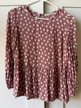Abercrombie & Fitch Dusty Rose Polka Dot Peplum Top